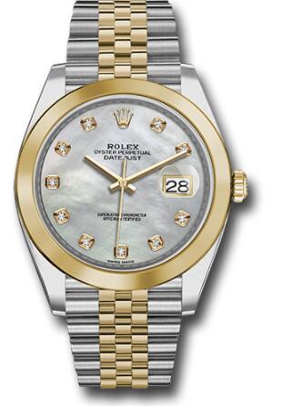 Replica Rolex Steel and Yellow Gold Rolesor Datejust 41 Watch 126303 Smooth Bezel Mother-of-Pearl Diamond Dial Jubilee Bracelet - Click Image to Close